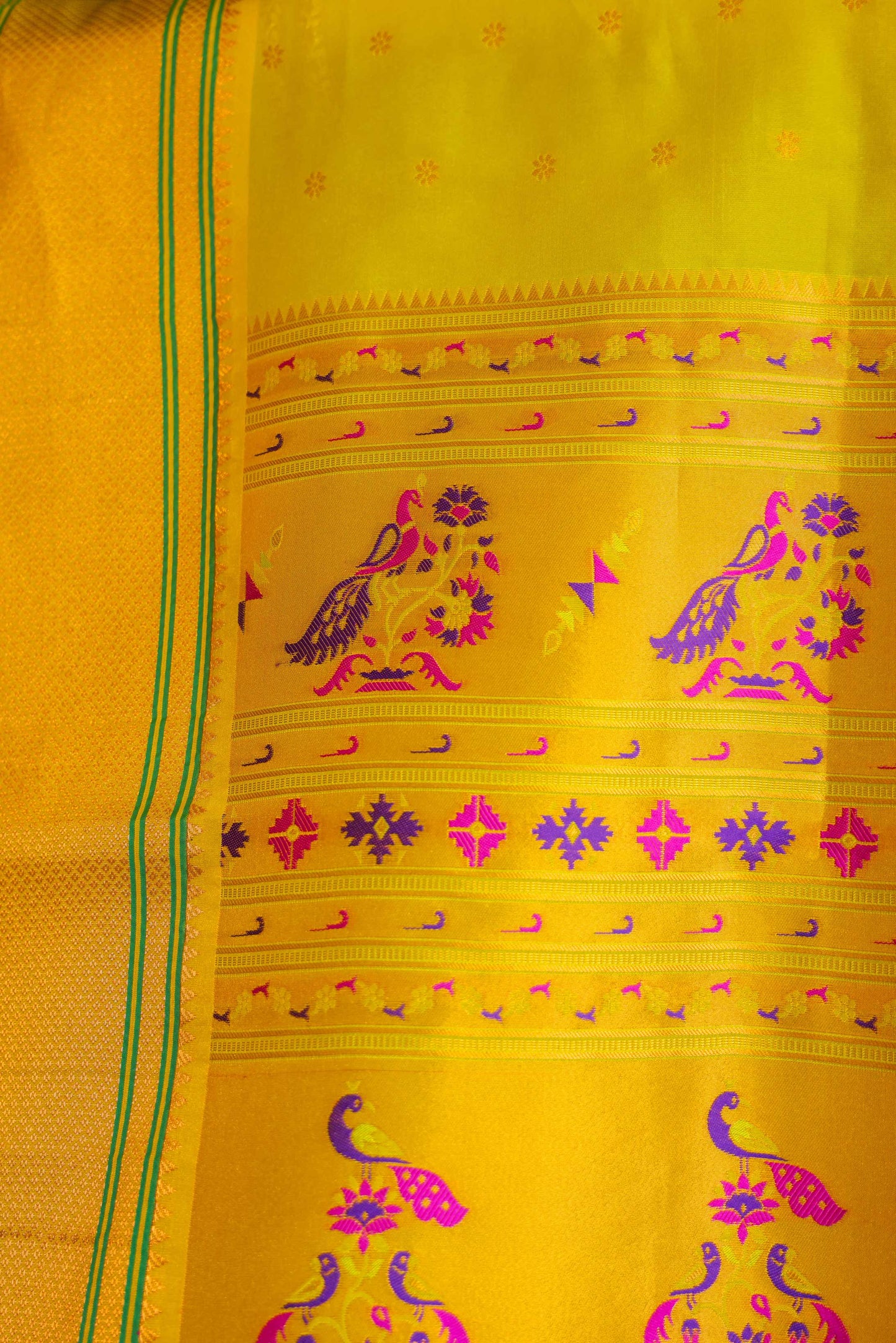 Tussar Silk Kalanjali Paithani Saree Fluoro Yellow