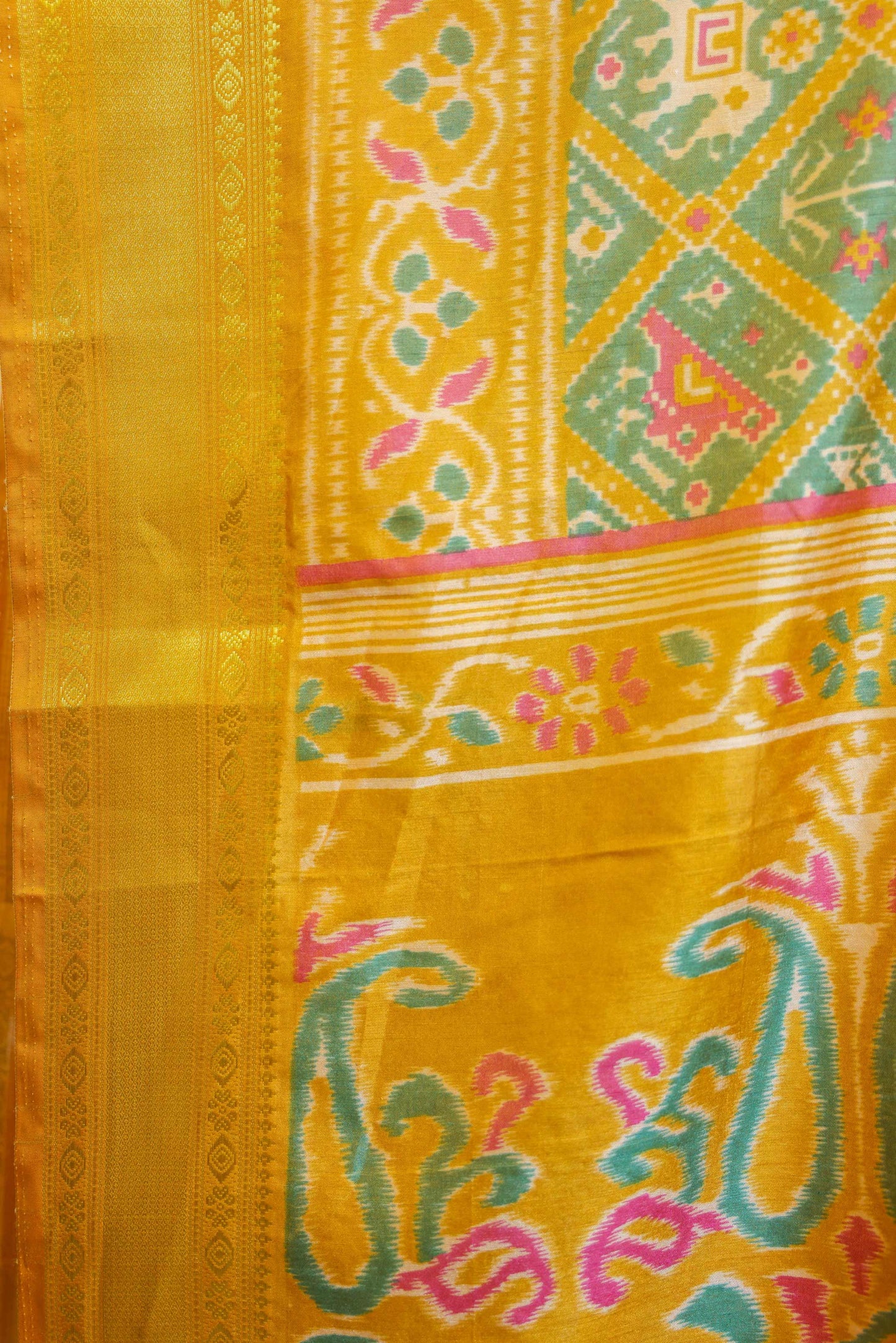 Patan Patola Silk Saree Mustard Yellow & Green