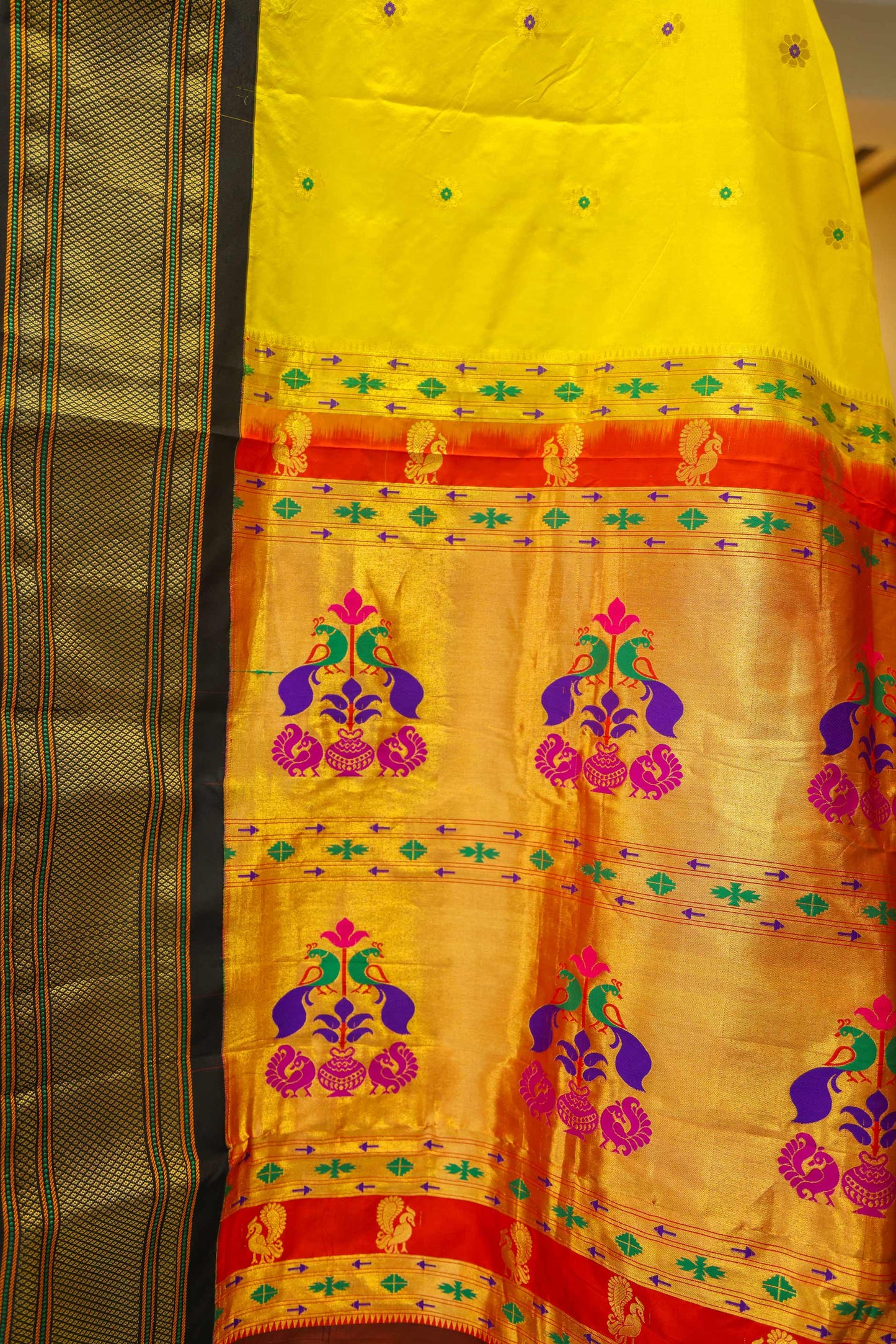 Paithani Mulberry Silk Saree Yellow & Black