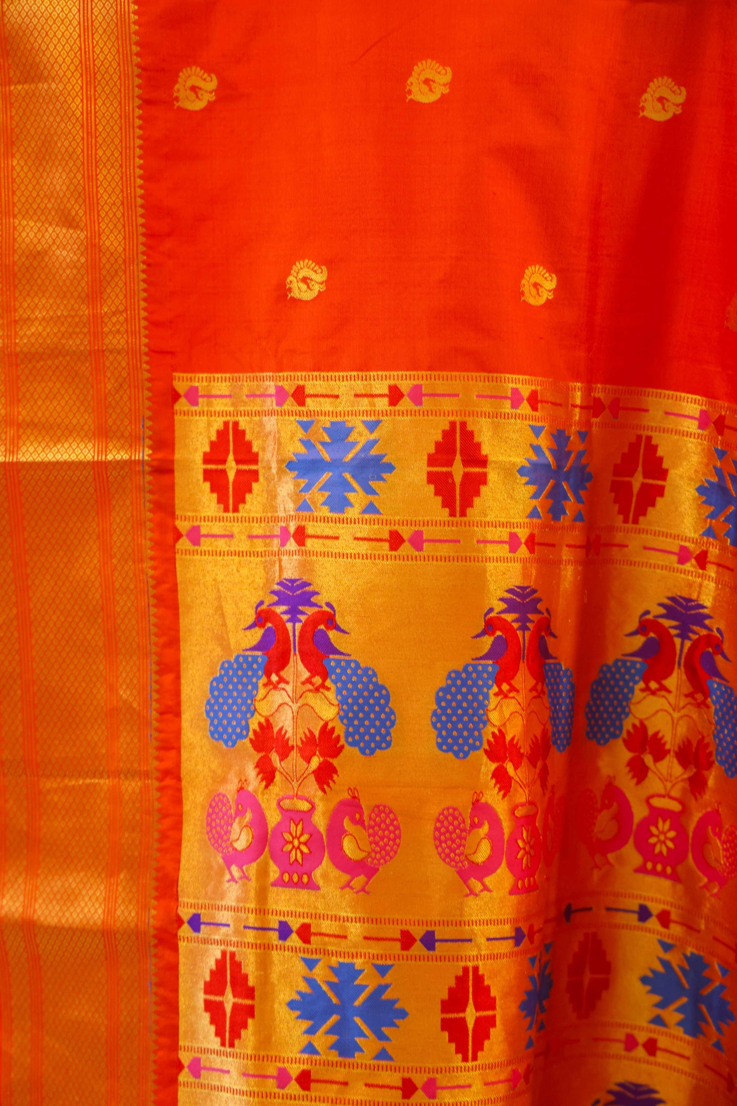 Paithani Mulberry Silk Saree Saffron