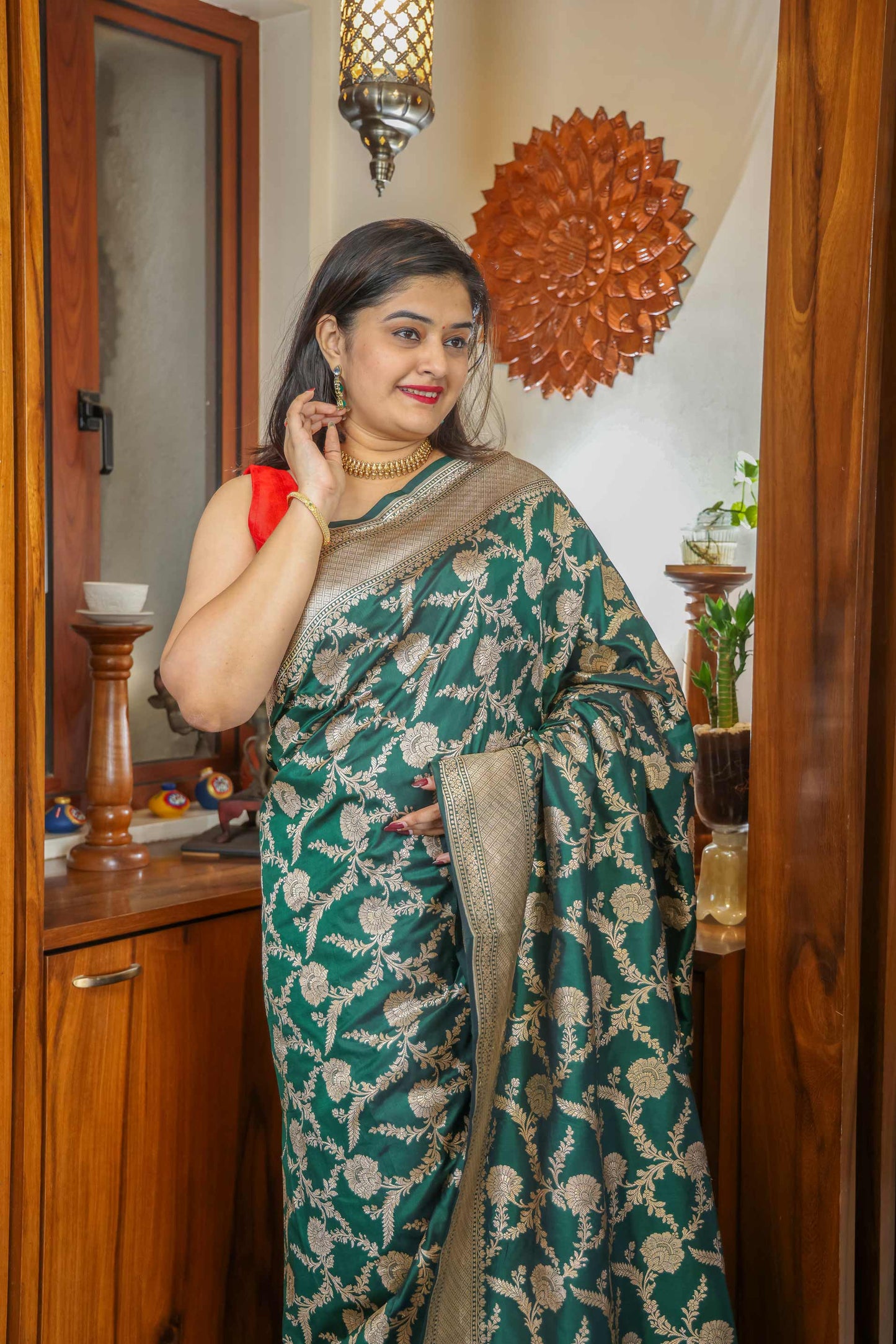 Dark Green Katan Silk Saree