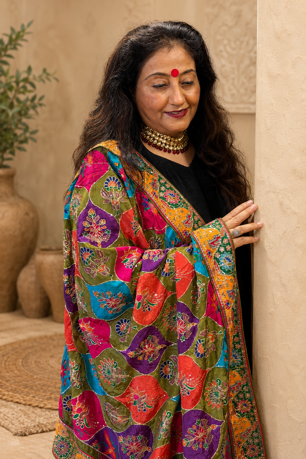 Multicoloured Crepe Dupatta