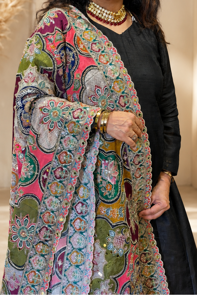 Multicoloured Chinon Dupatta