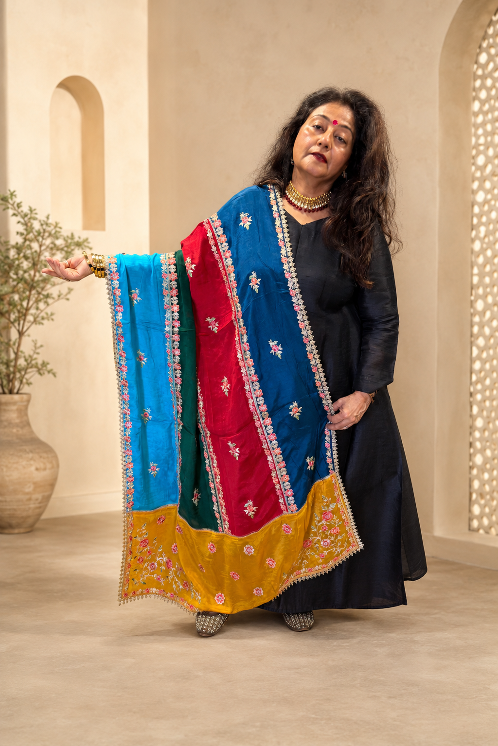 Multicoloured Chinon Dupatta