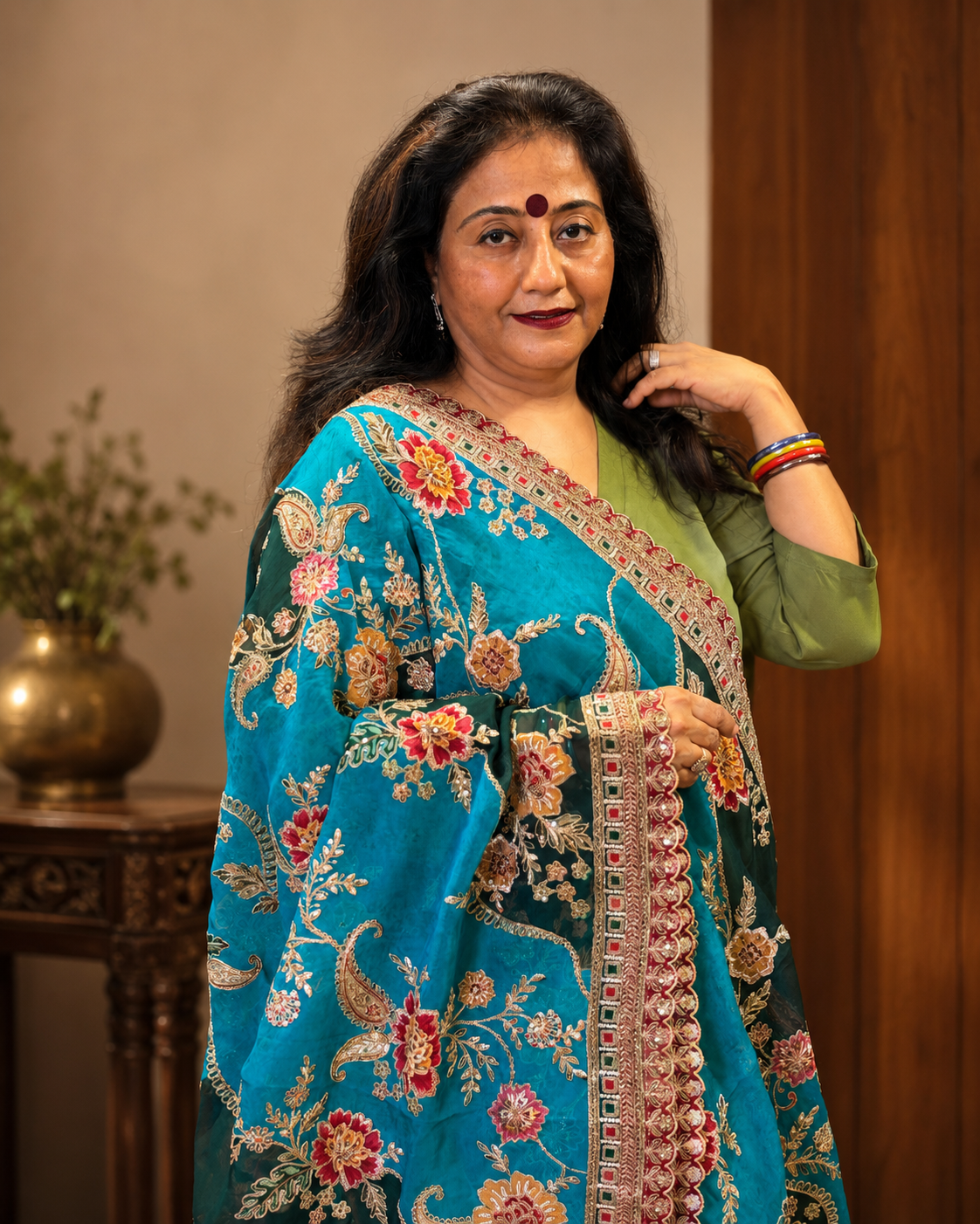 Blue Viscose Organza Dupatta