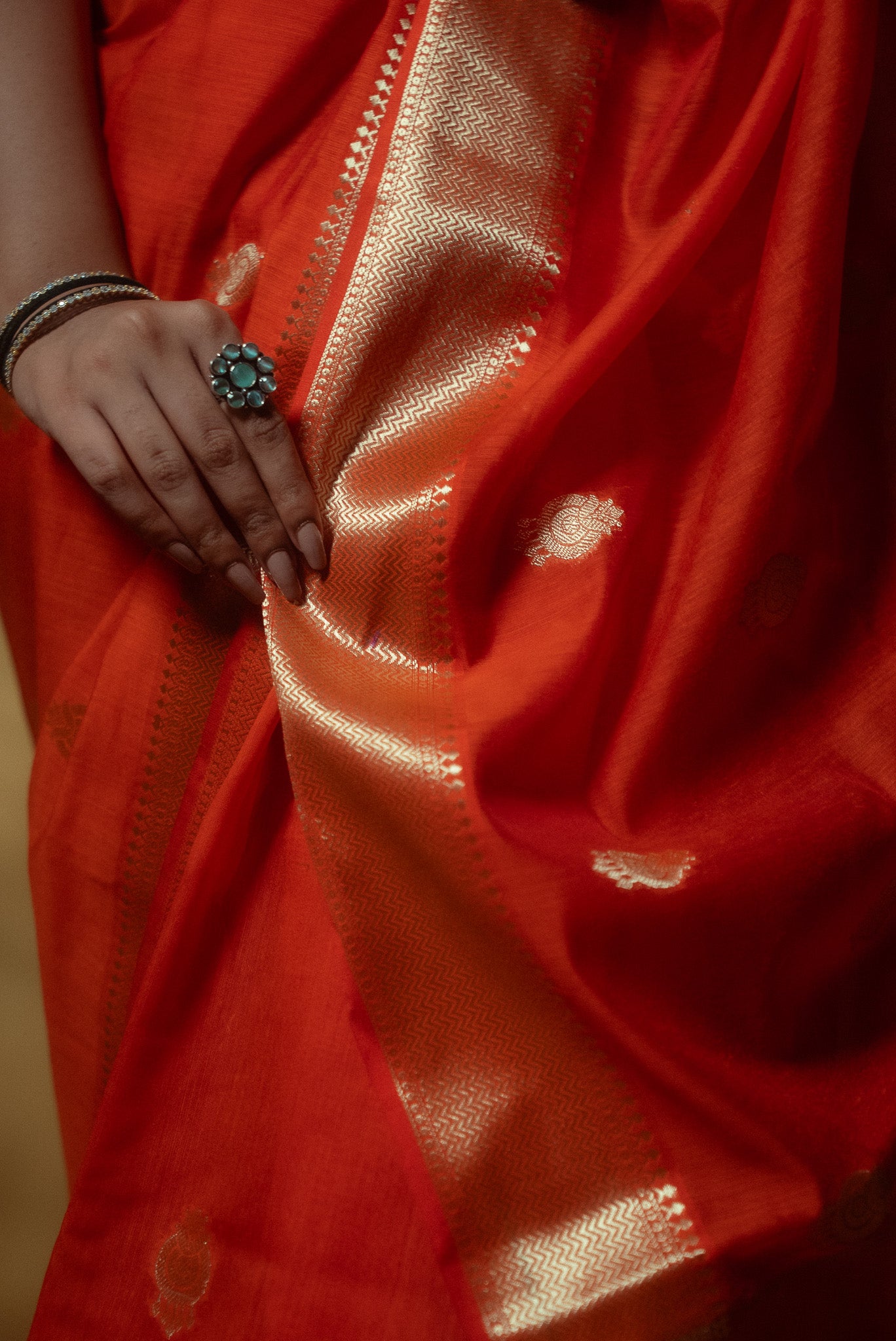Saffron Maheshwari Soft Cotton Silk Saree
