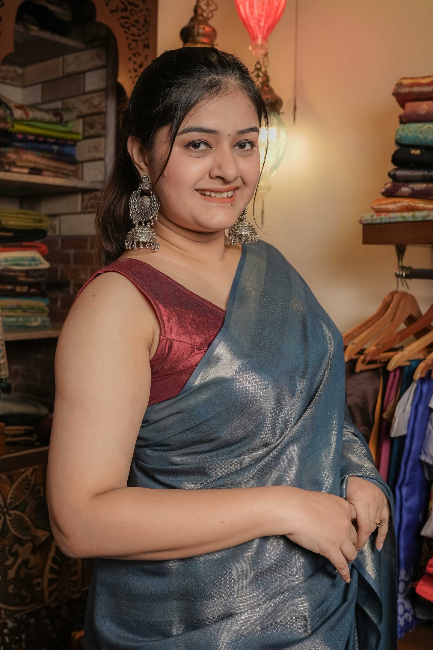 Blue Resham Silk Saree