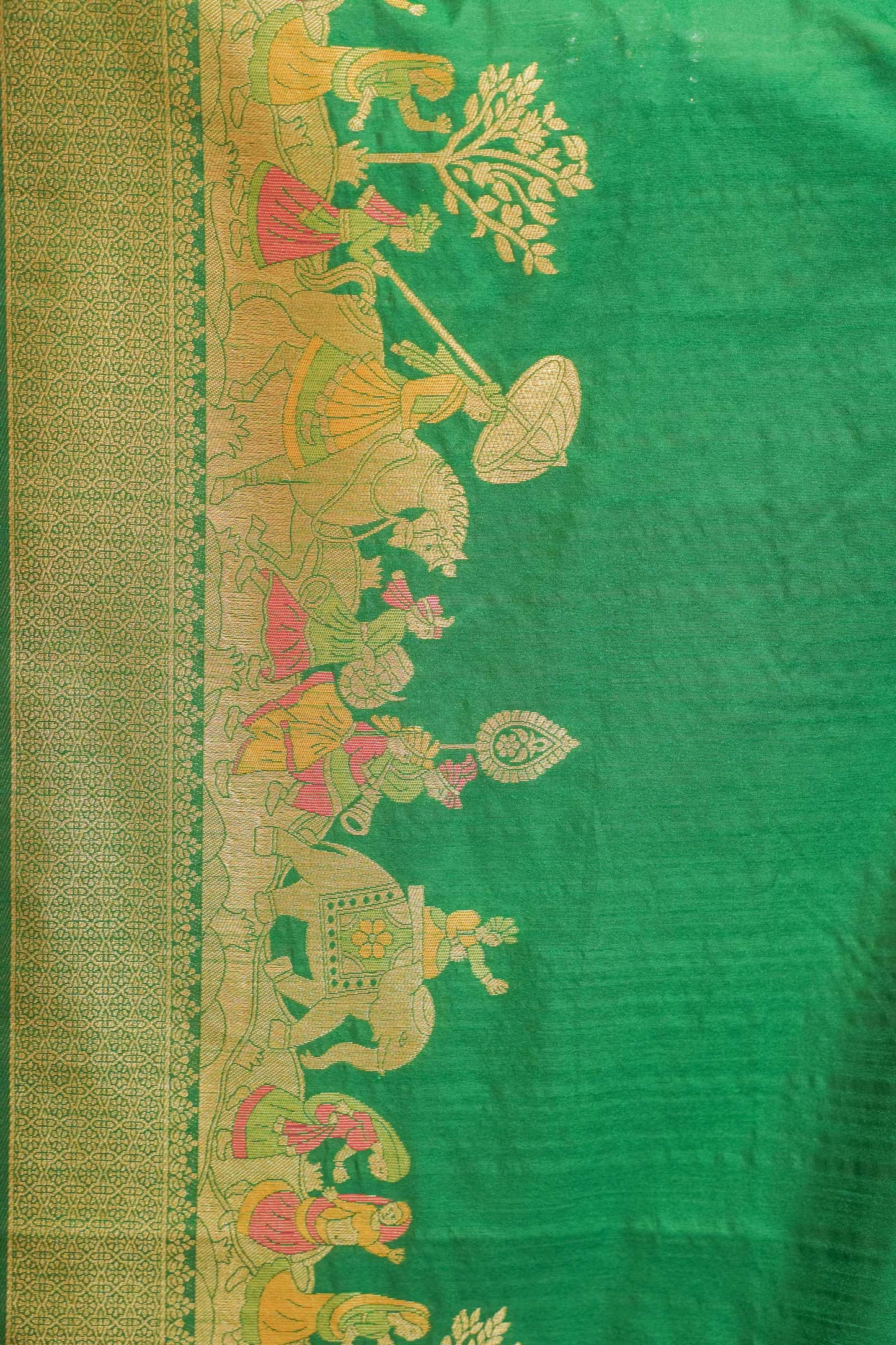 Green Silk Saree With Meenakari Work
