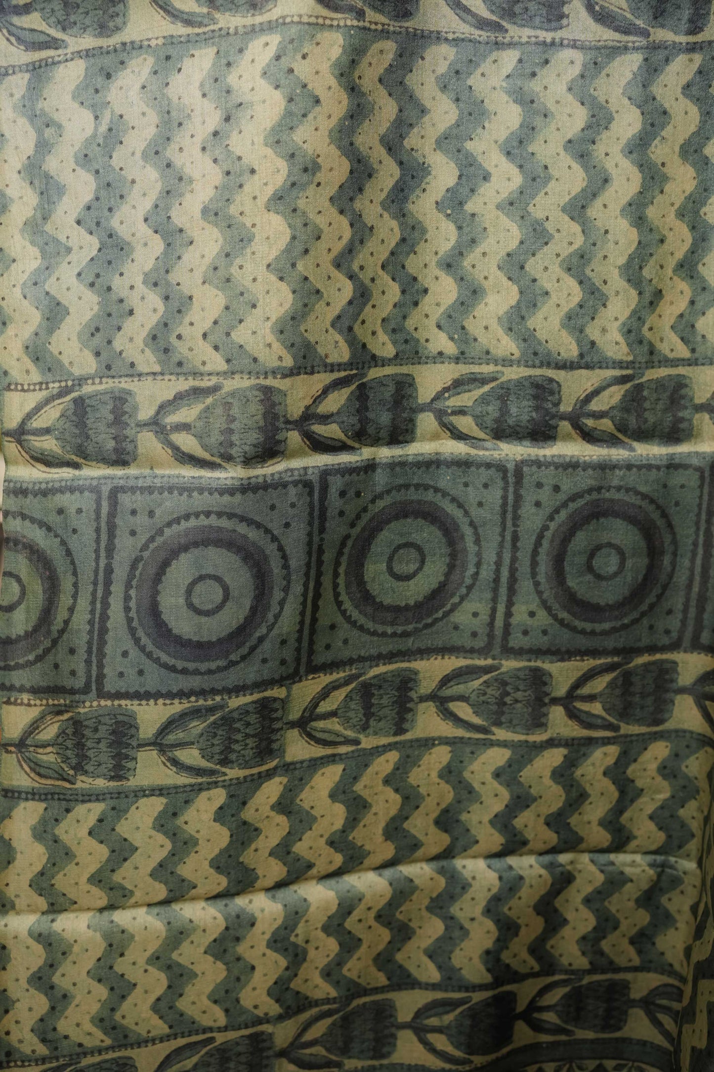 Multicoloured Tussar Handblock Vegetable Dye Saree