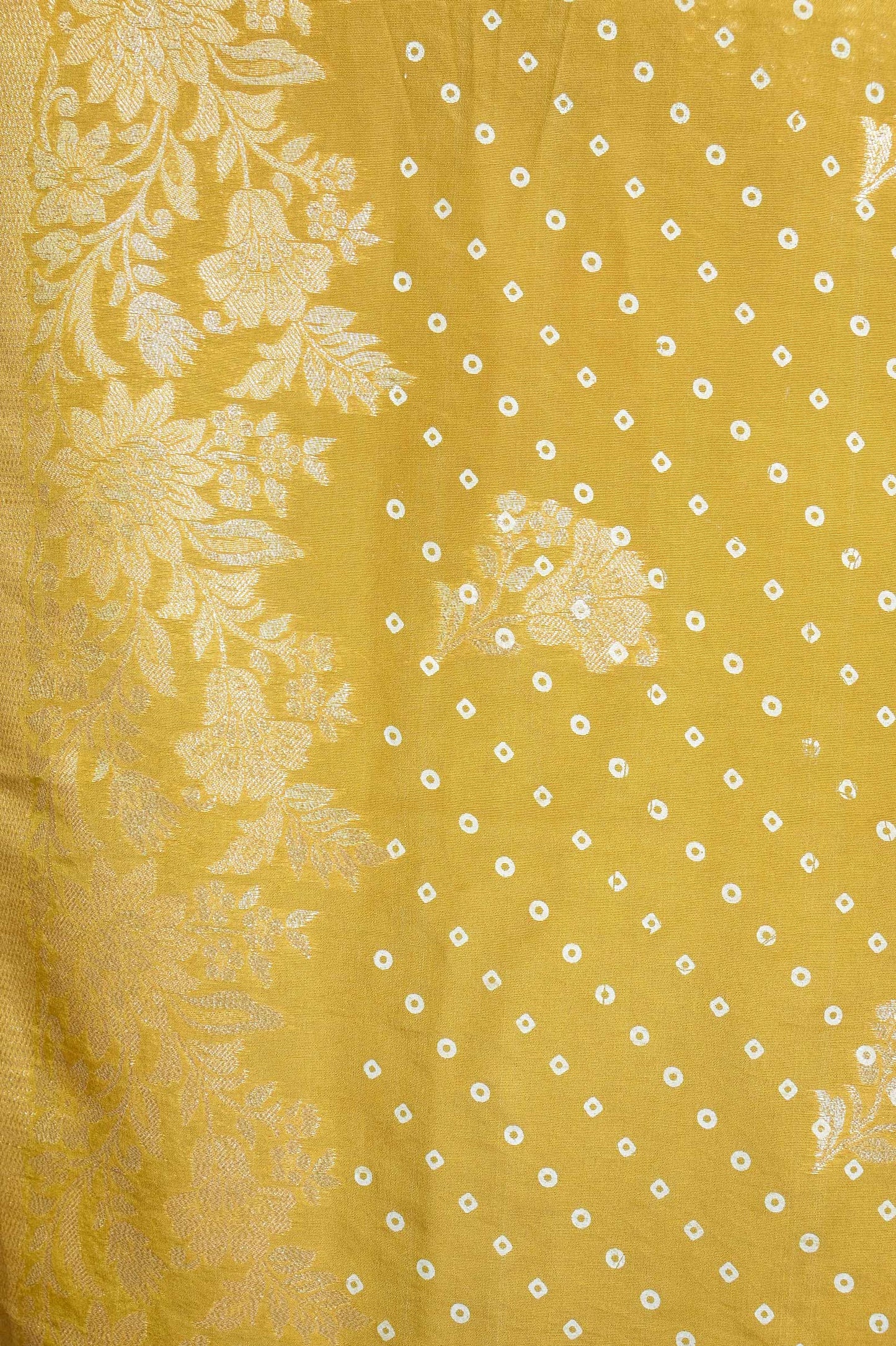 Mustard Olive Bandini Silk Banarasi Saree