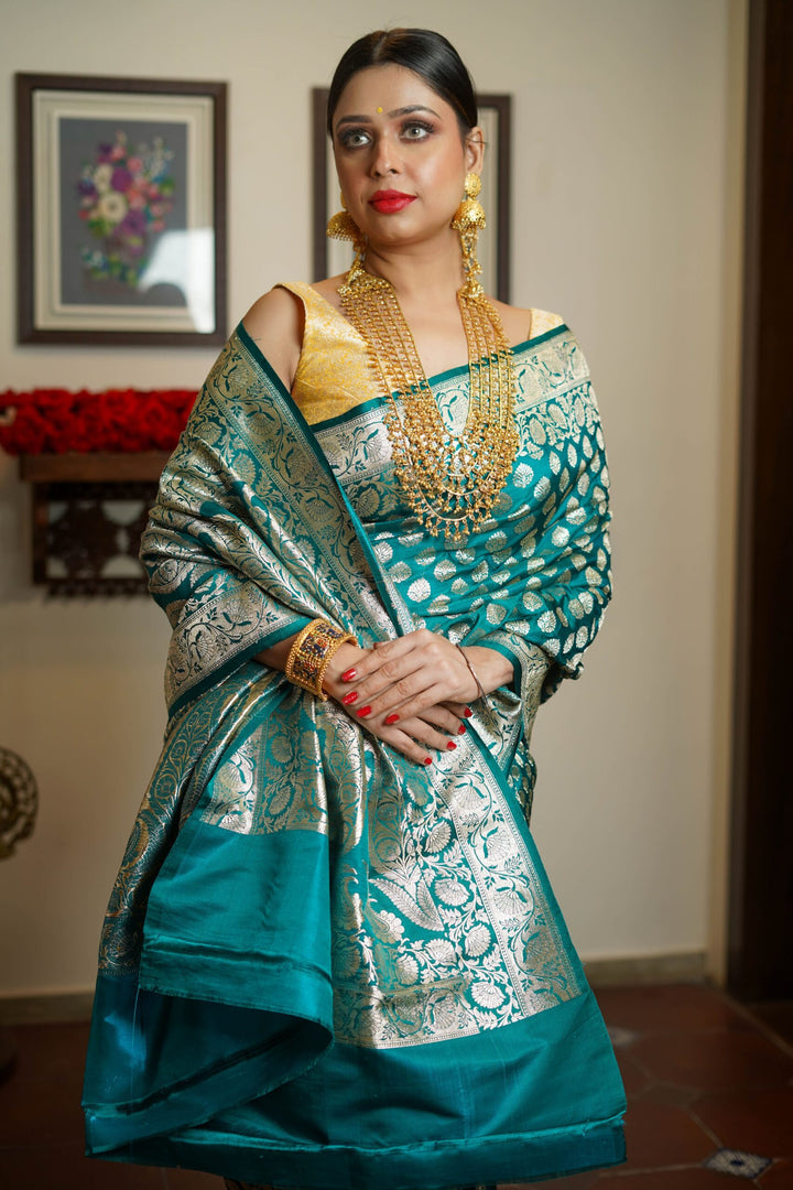Rama Green Satin Silk Saree