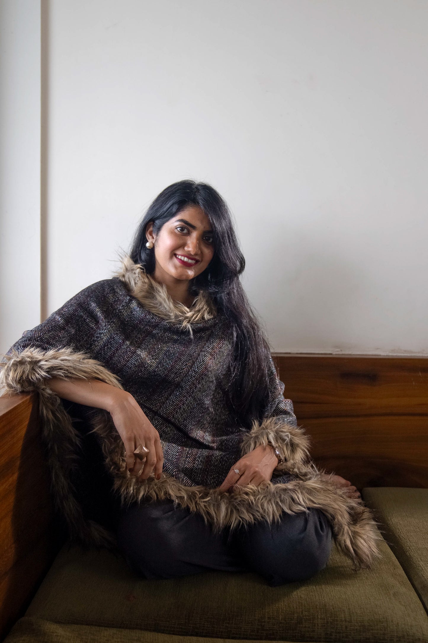 Black Mohair Wool Poncho