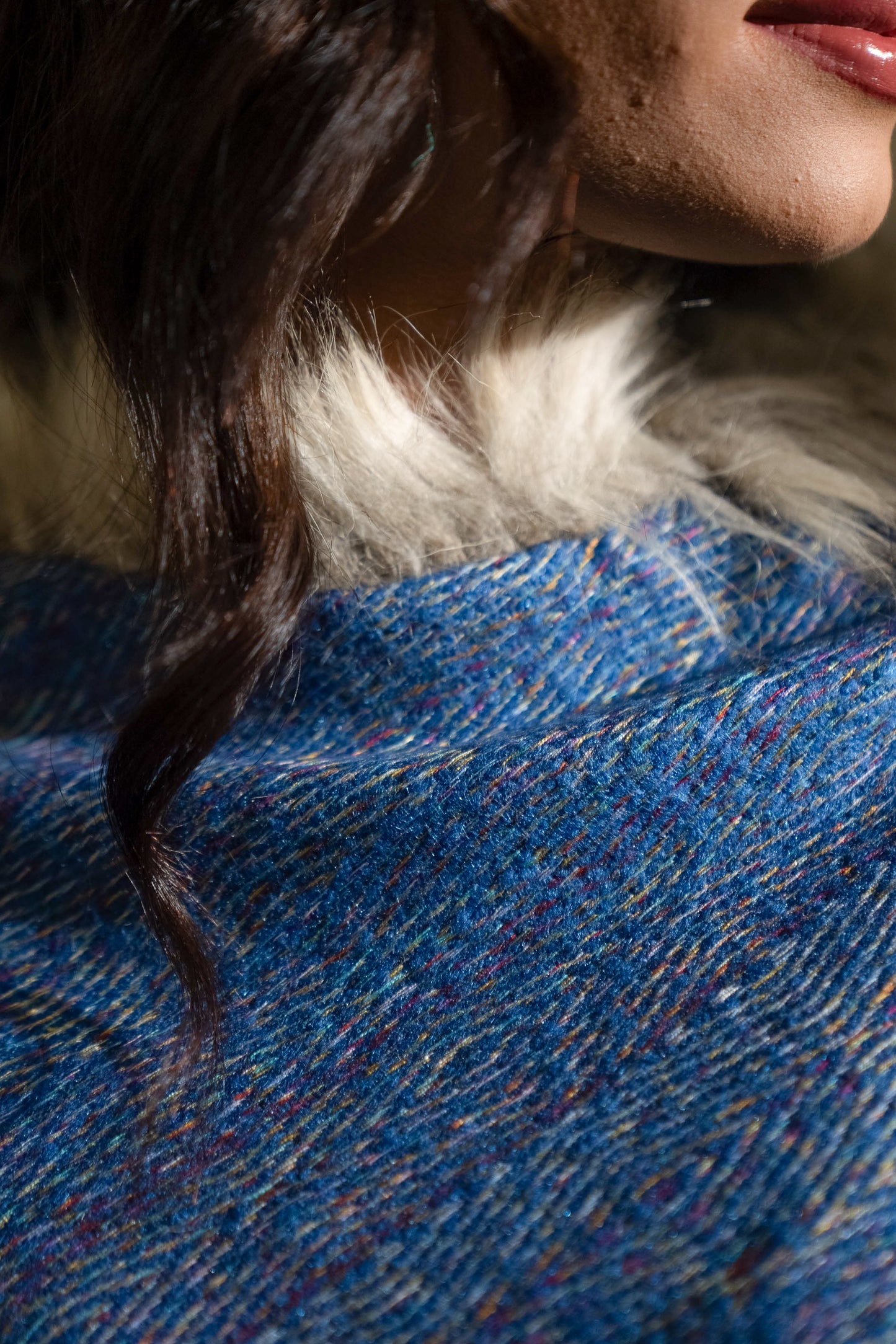 Blue Mohair Wool Poncho