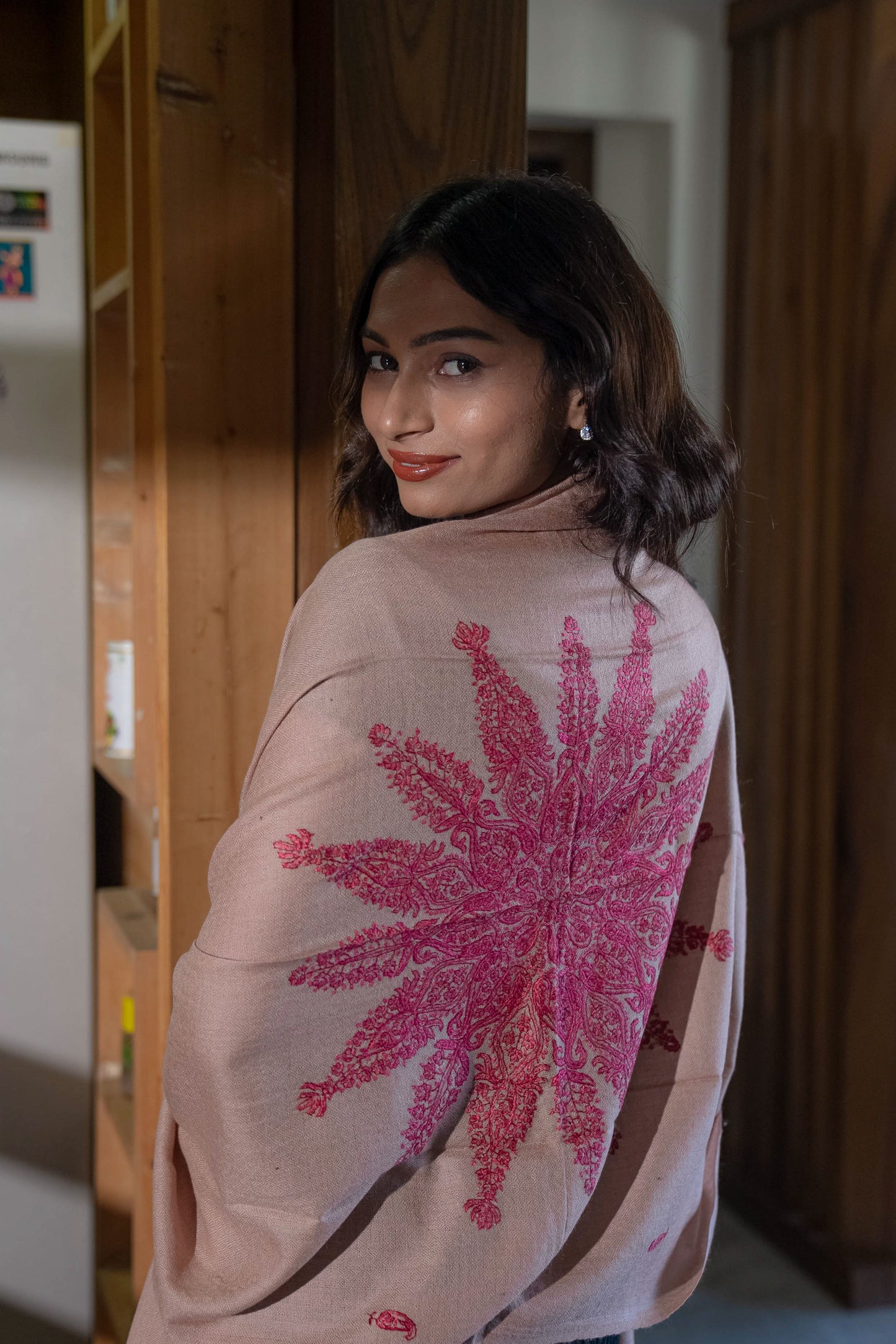 Light Brown & Pink Pashmina Stole