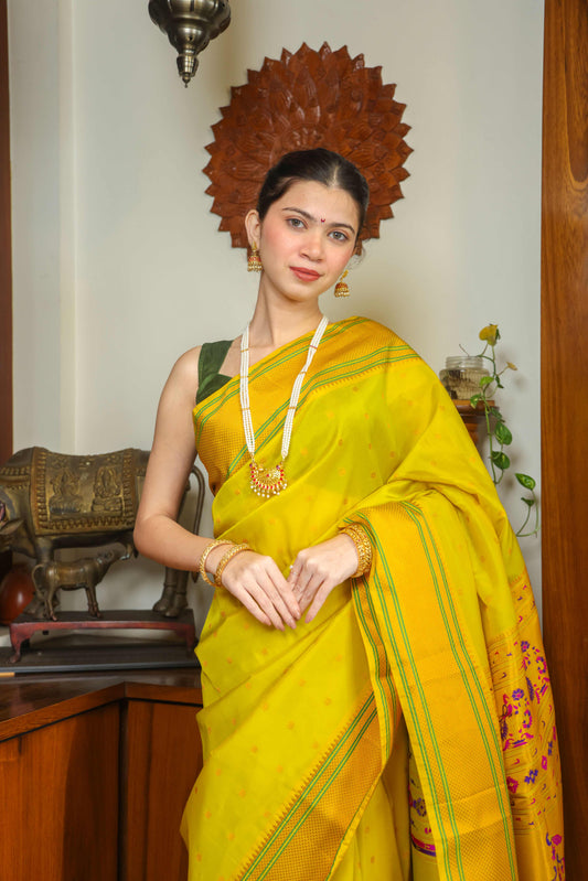Tussar Silk Kalanjali Paithani Saree Fluoro Yellow