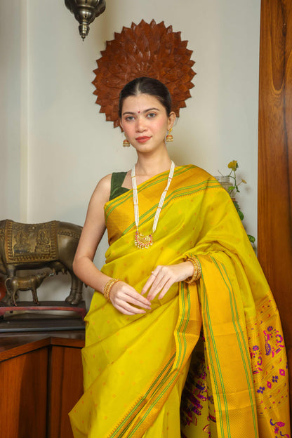 Tussar Silk Kalanjali Paithani Saree Fluoro Yellow