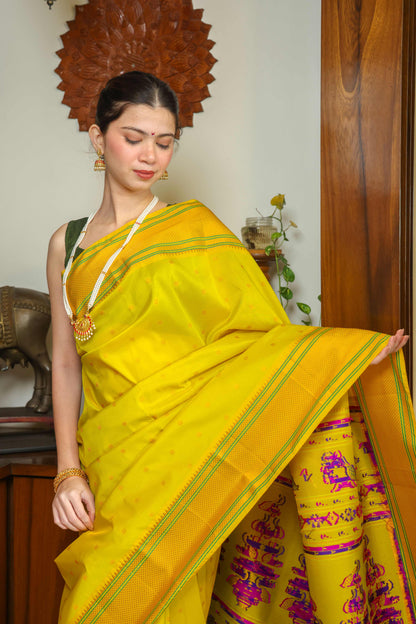 Tussar Silk Kalanjali Paithani Saree Fluoro Yellow