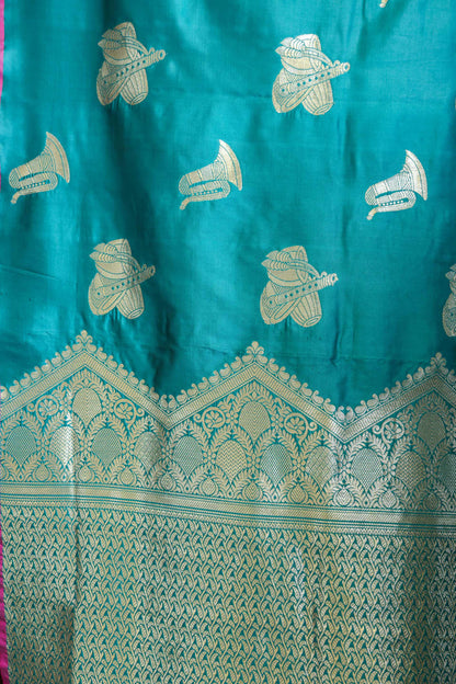 Soft Silk Saree Bluish Green & Silver