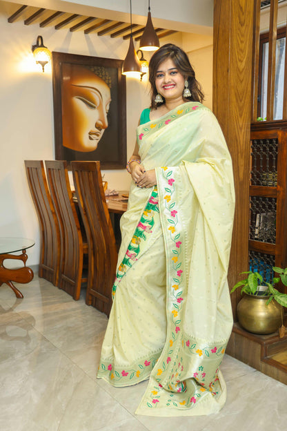 Paithani Mulberry Silk Saree Cream