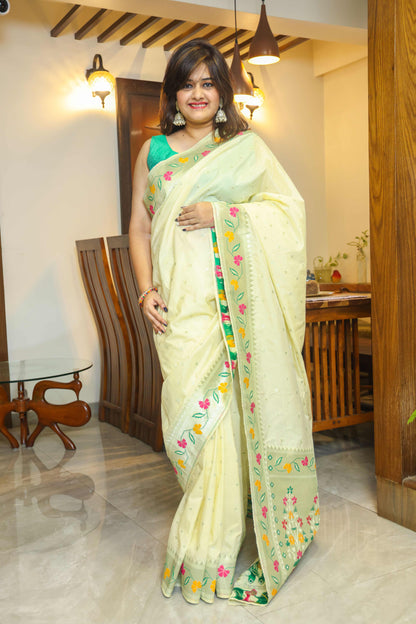 Paithani Mulberry Silk Saree Cream