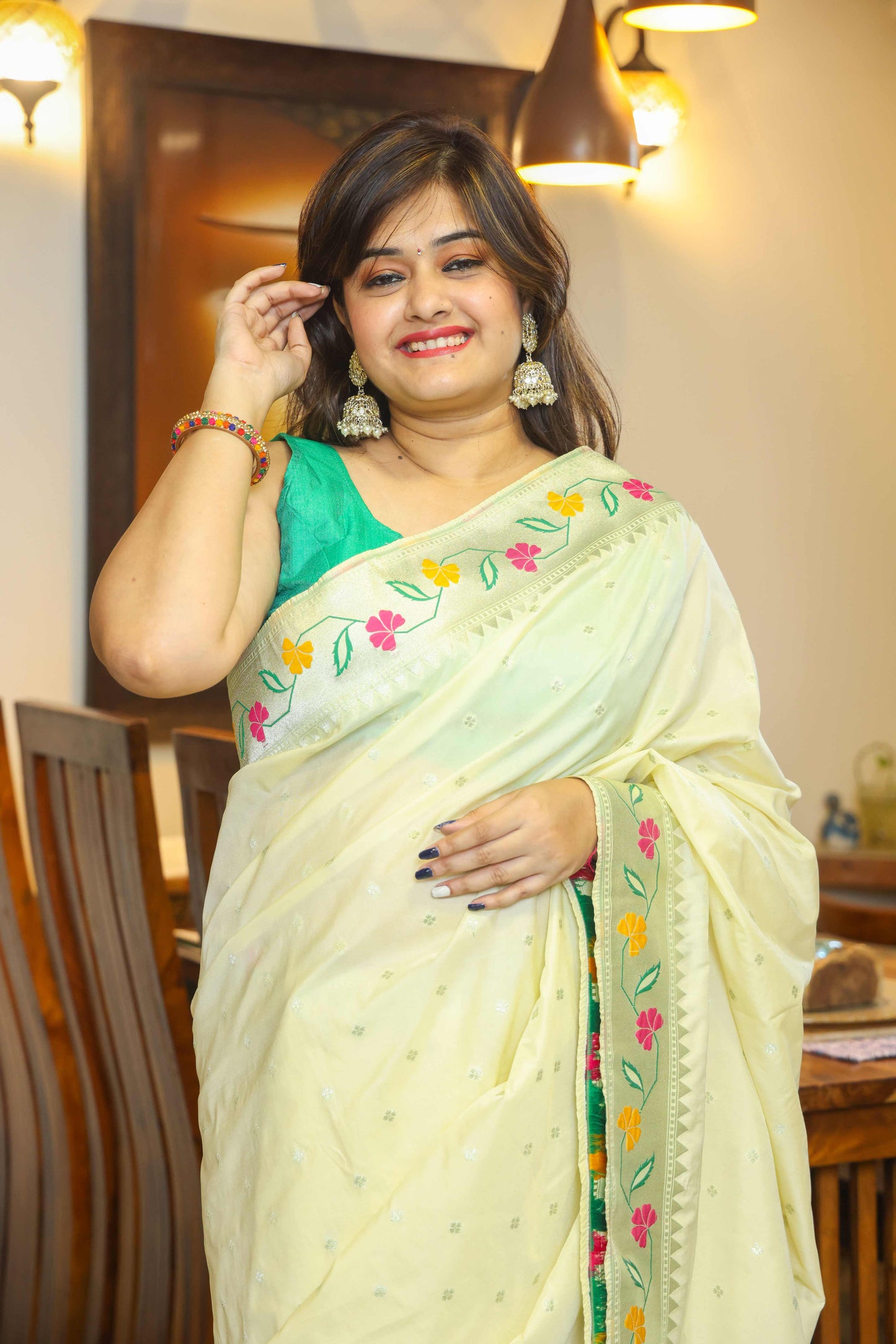 Paithani Mulberry Silk Saree Cream