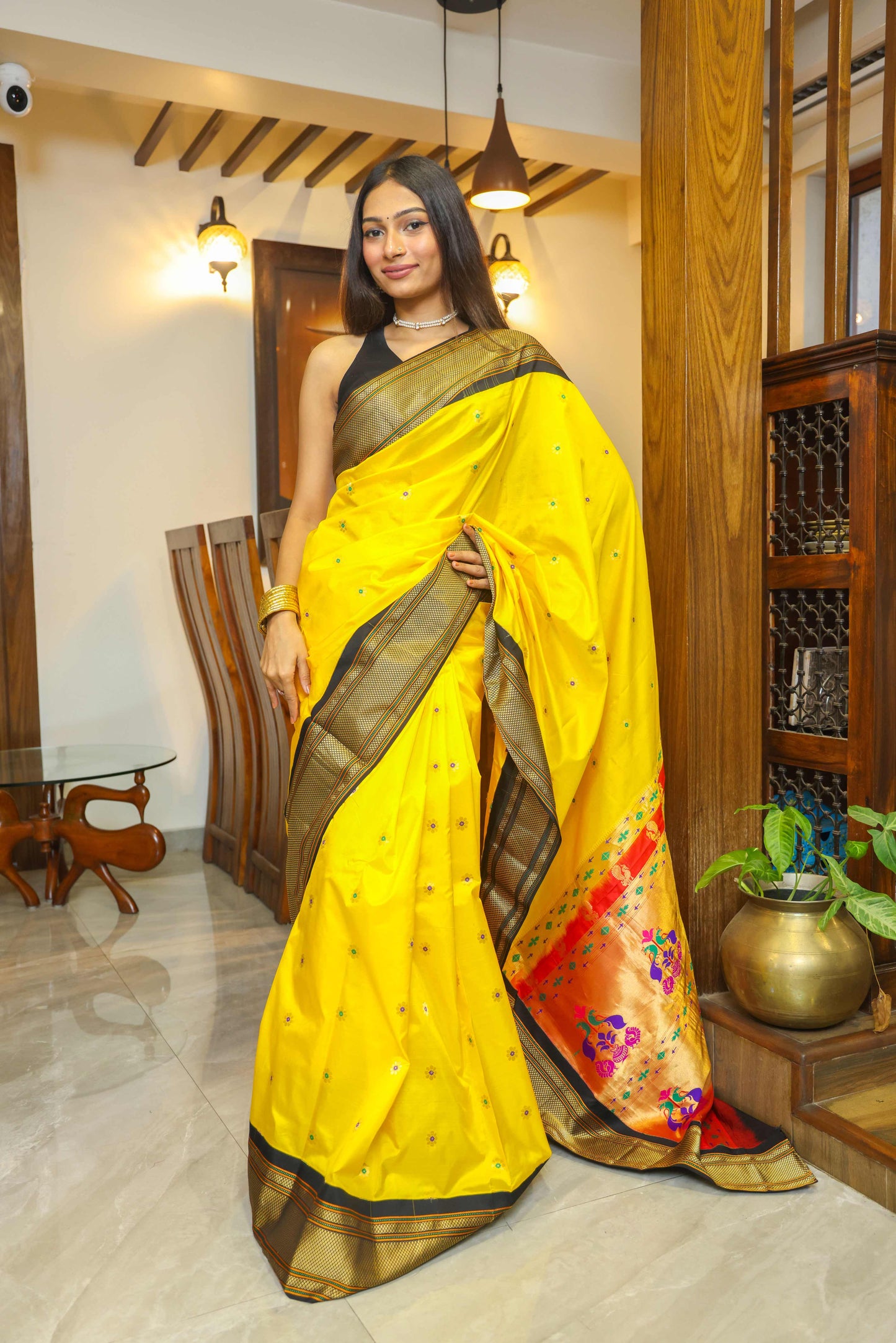 Paithani Mulberry Silk Saree Yellow & Black
