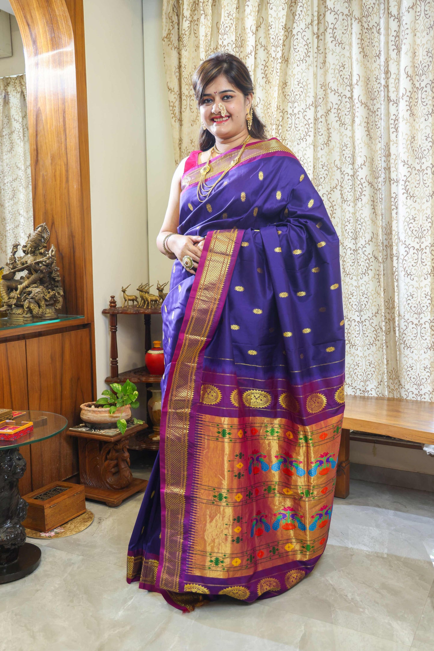 Paithani Muga Silk Saree Blue & Magenta