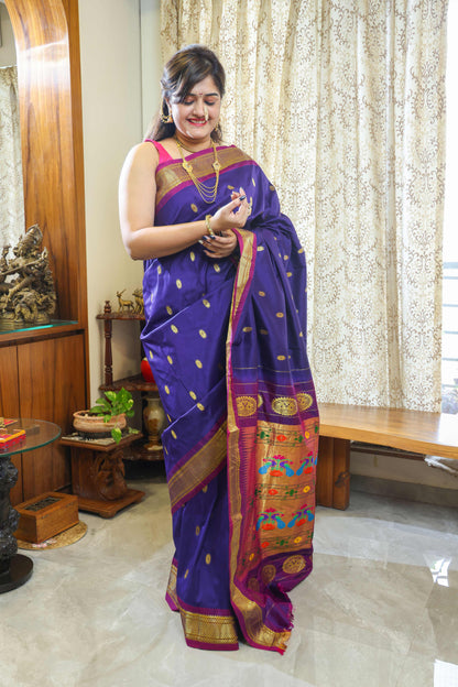 Paithani Muga Silk Saree Blue & Magenta