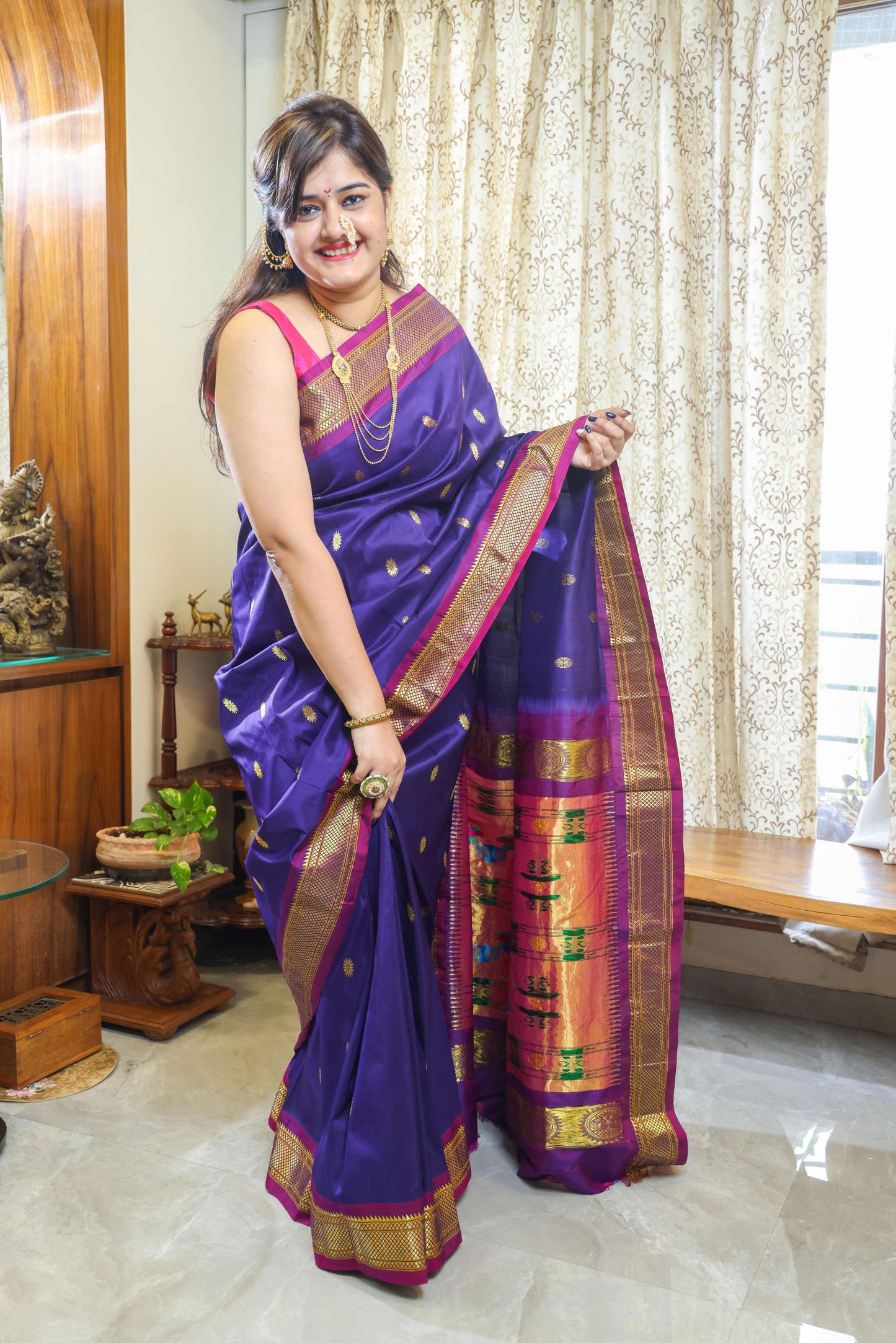 Paithani Muga Silk Saree Blue & Magenta