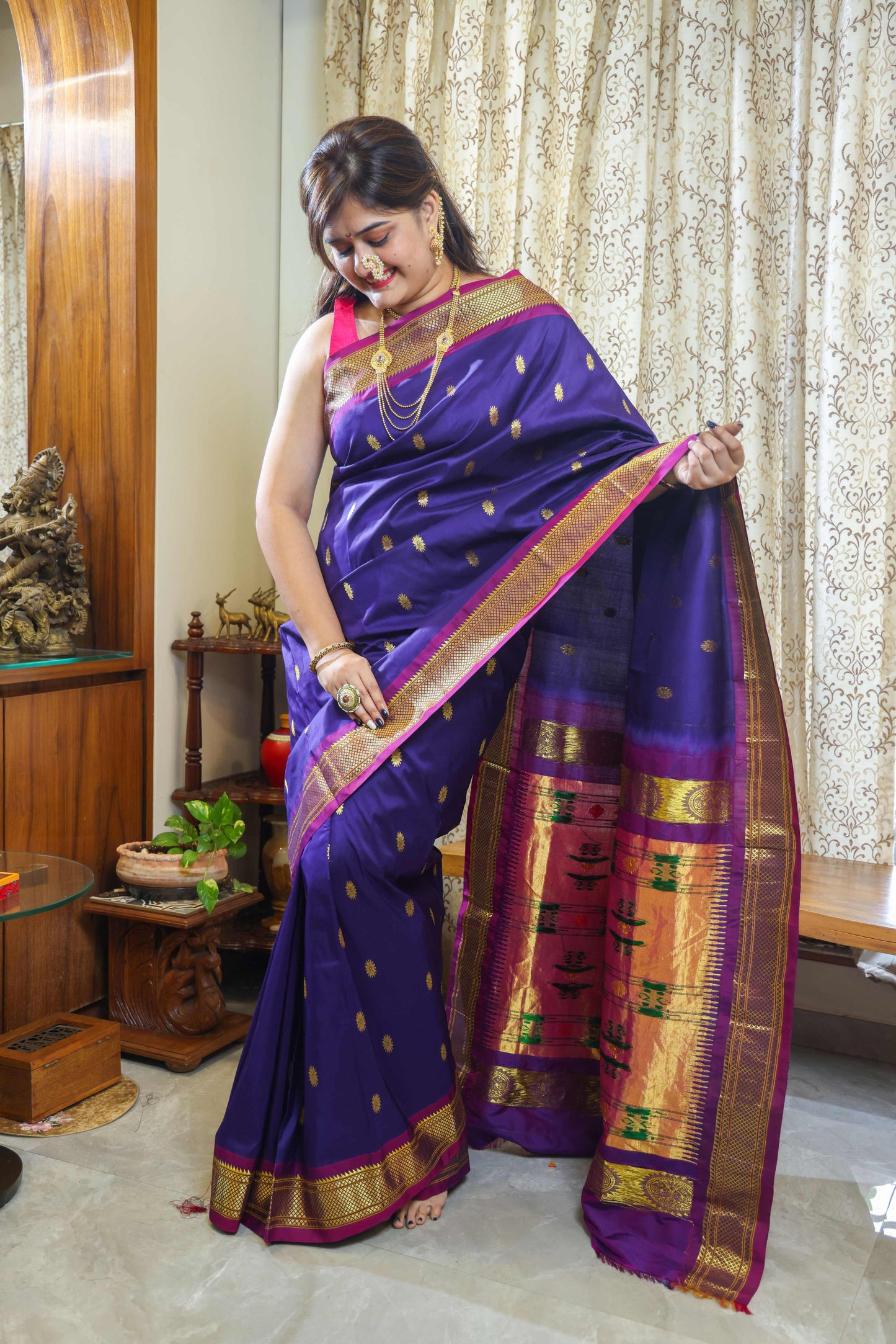 Paithani Muga Silk Saree Blue & Magenta