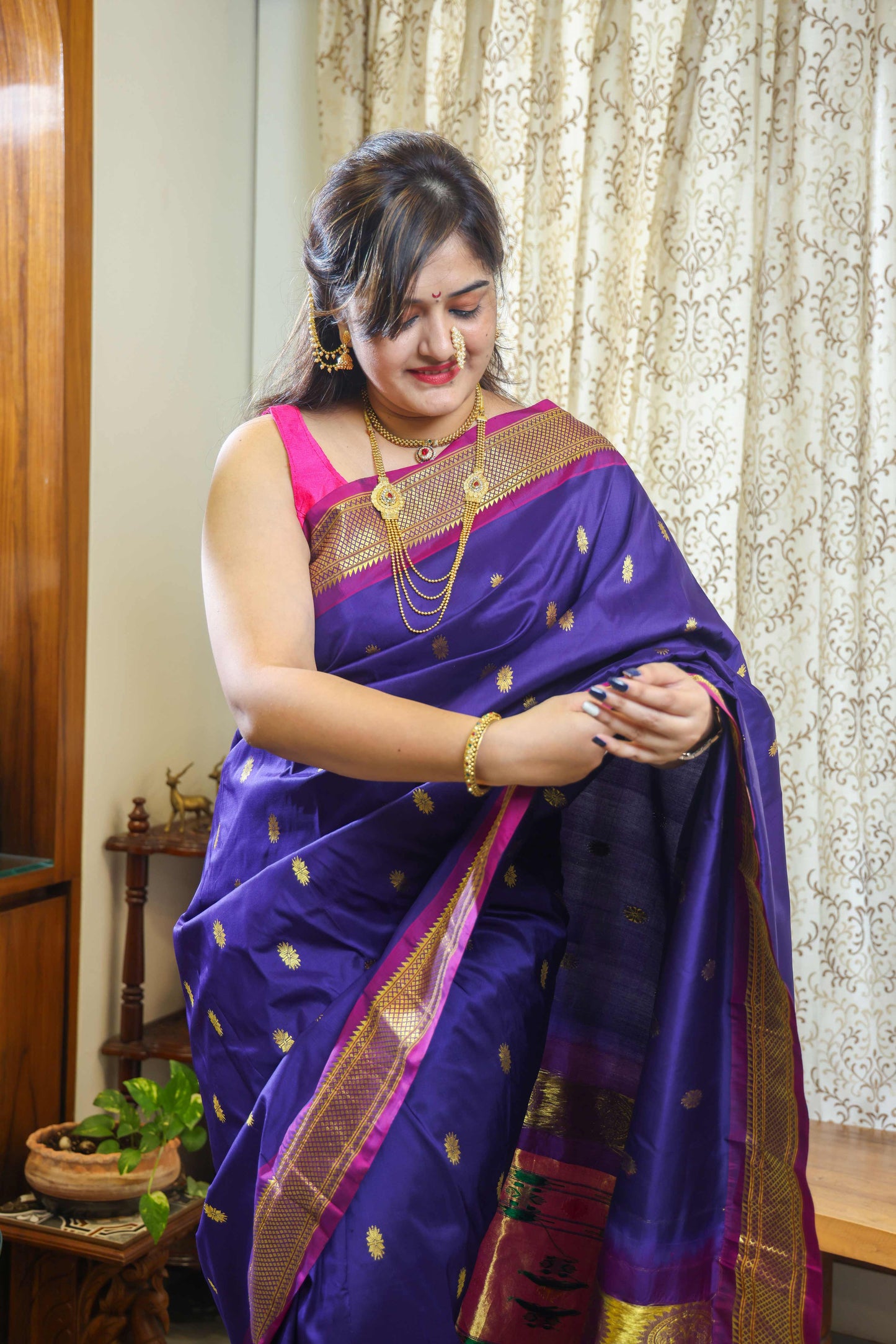 Paithani Muga Silk Saree Blue & Magenta