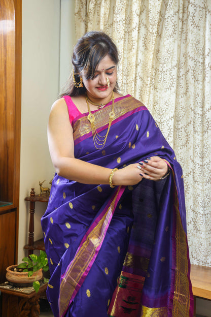Paithani Muga Silk Saree Blue & Magenta
