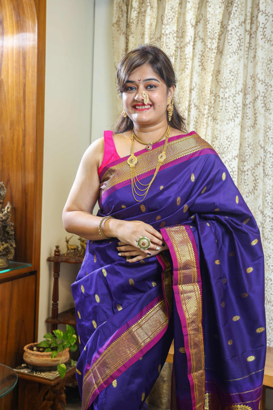Paithani Muga Silk Saree Blue & Magenta