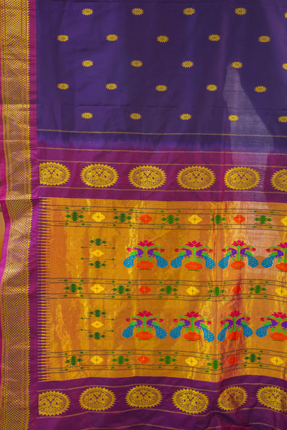 Paithani Muga Silk Saree Blue & Magenta