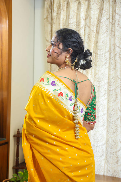 Paithani Mulberry Silk Saree Mustard Yellow