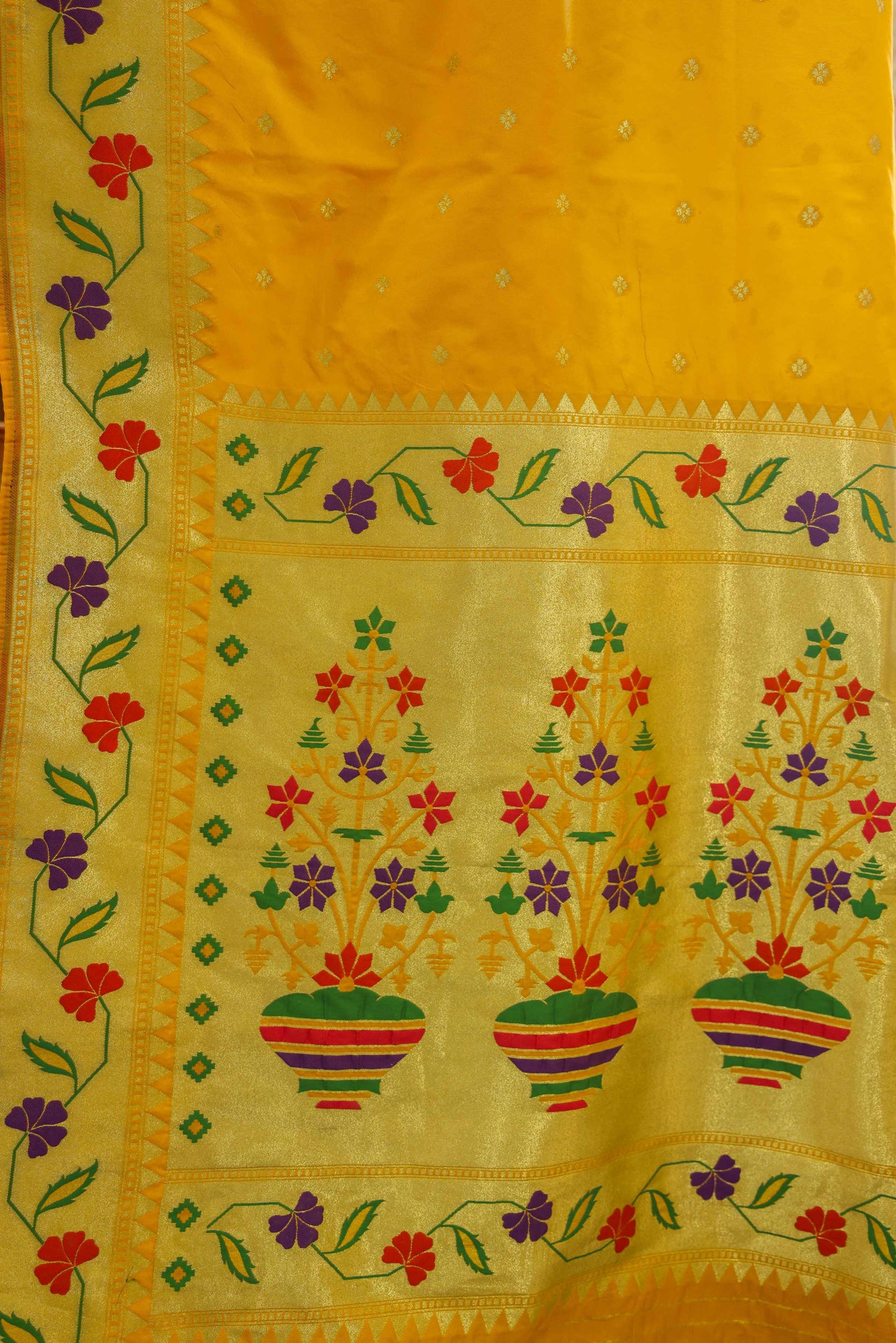 Paithani Mulberry Silk Saree Mustard Yellow