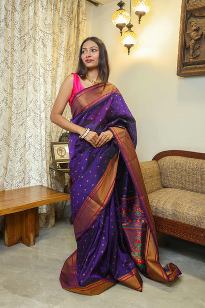 Tussar Silk Kalanjali Paithani Saree Purple