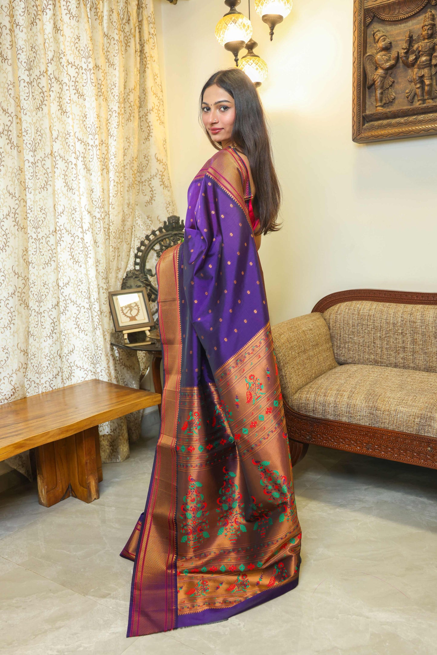 Tussar Silk Kalanjali Paithani Saree Purple