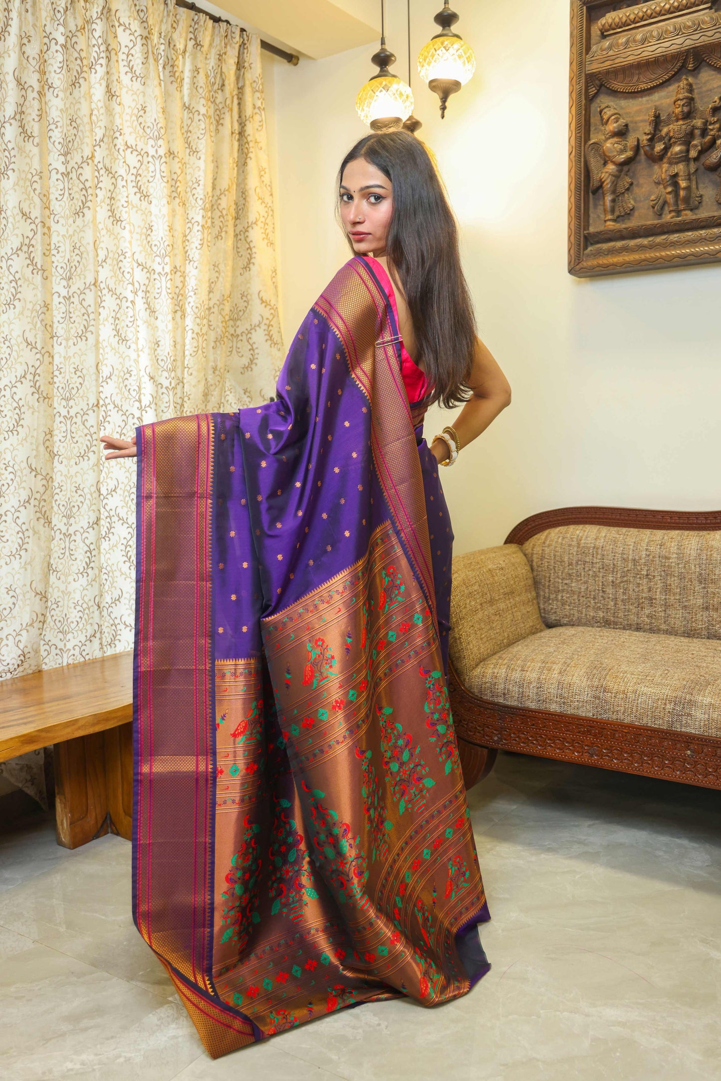Tussar Silk Kalanjali Paithani Saree Purple