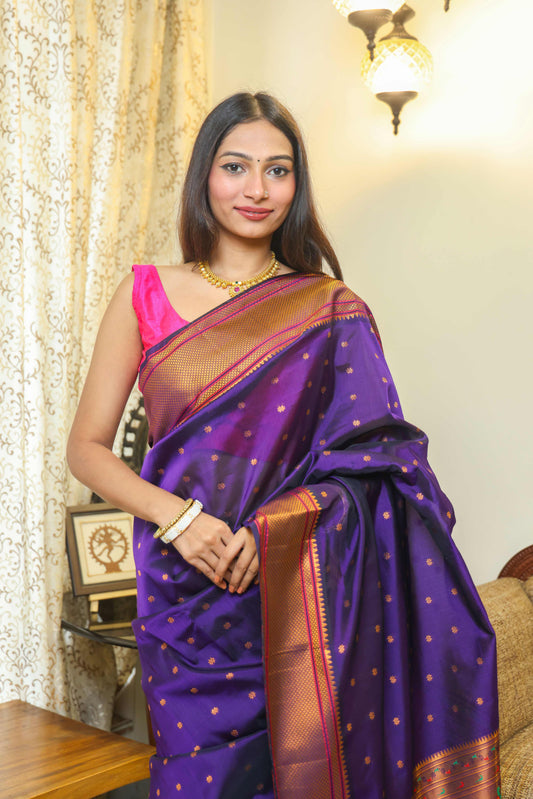 Tussar Silk Kalanjali Paithani Saree Purple