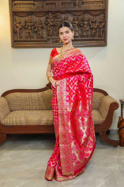 Banarasi Silk Saree Pink & Red