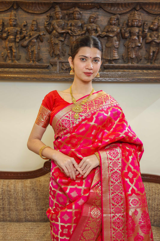Banarasi Silk Saree Pink & Red