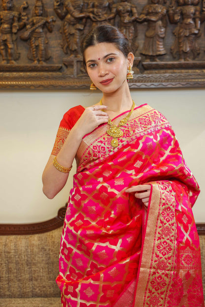 Banarasi Silk Saree Pink & Red