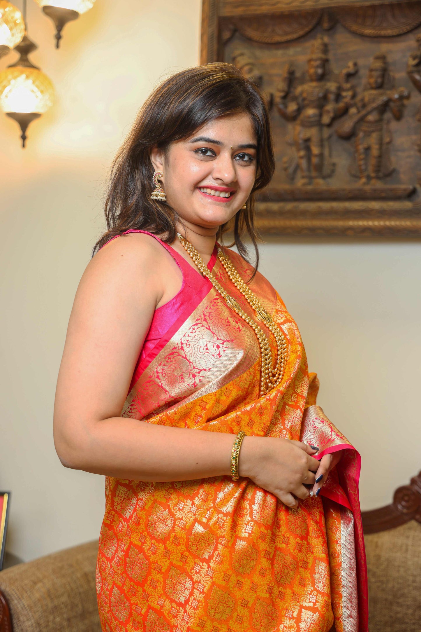 Orange  Banarasi Silk Saree Design