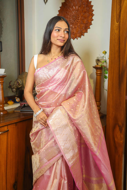 Chanderi Tissue Saree Rose Pink