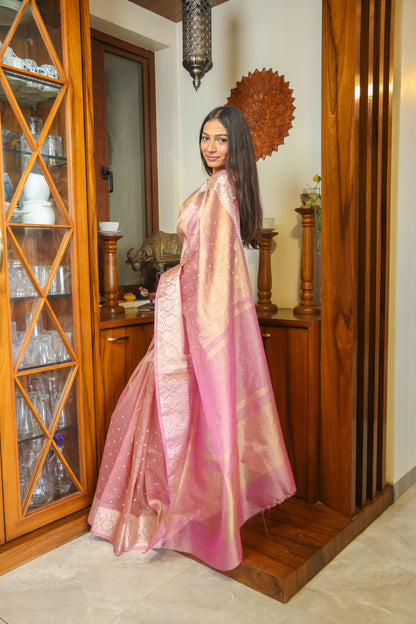 Chanderi Tissue Saree Rose Pink