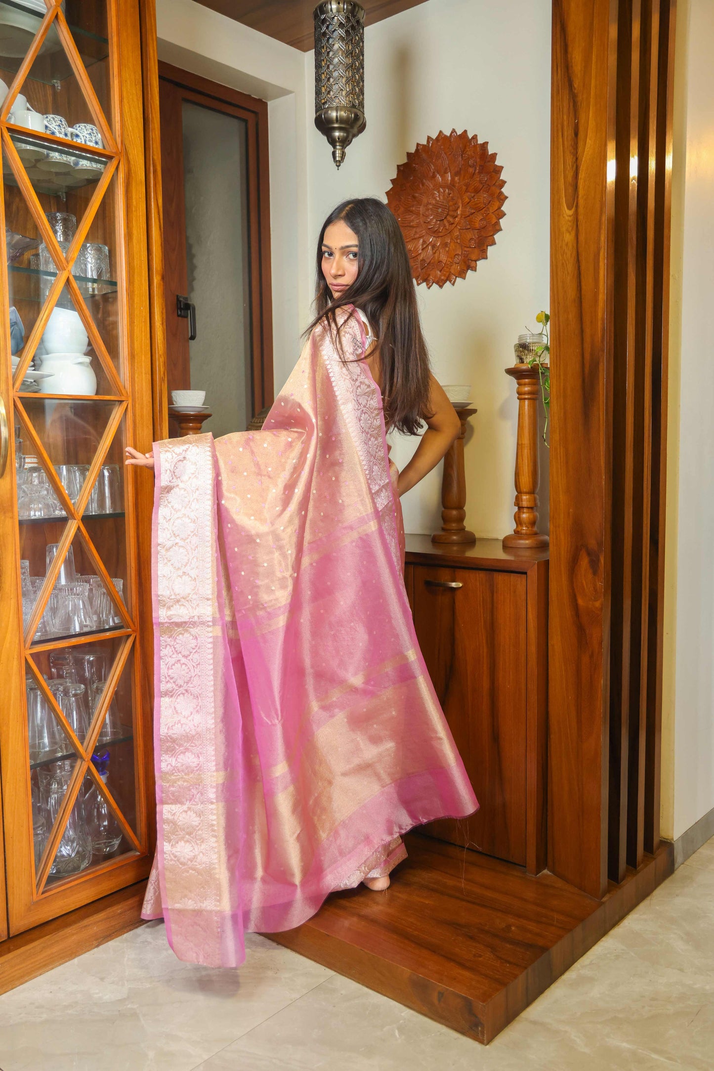 Chanderi Tissue Saree Rose Pink