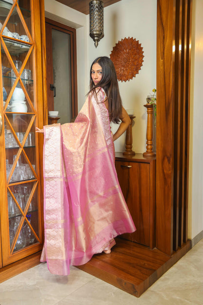 Chanderi Tissue Saree Rose Pink