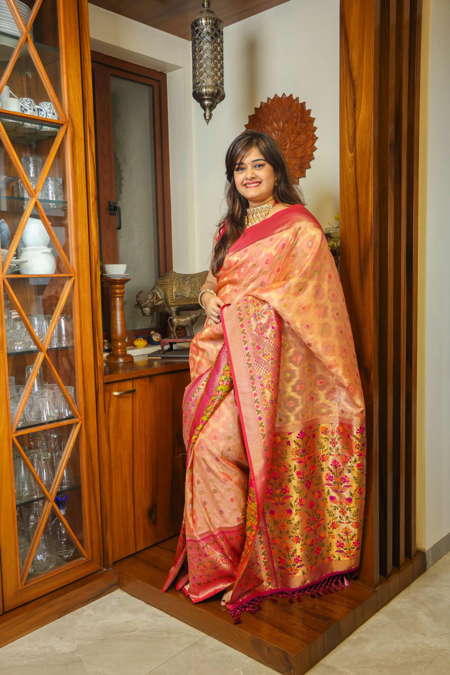 Tissue Silk Paithani Saree Peachish Pink