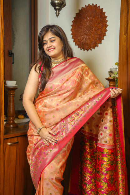 Tissue Silk Paithani Saree Peachish Pink